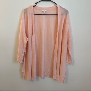 J Jill Peach Open Front 3/4 Frayed Trim Sleeve Knit Linen Blend Tunic Cardigan